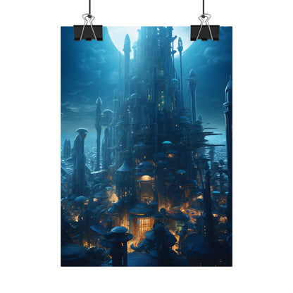 Underwater Futuristic Cityscape: Close Up Digital Artwork - Poster