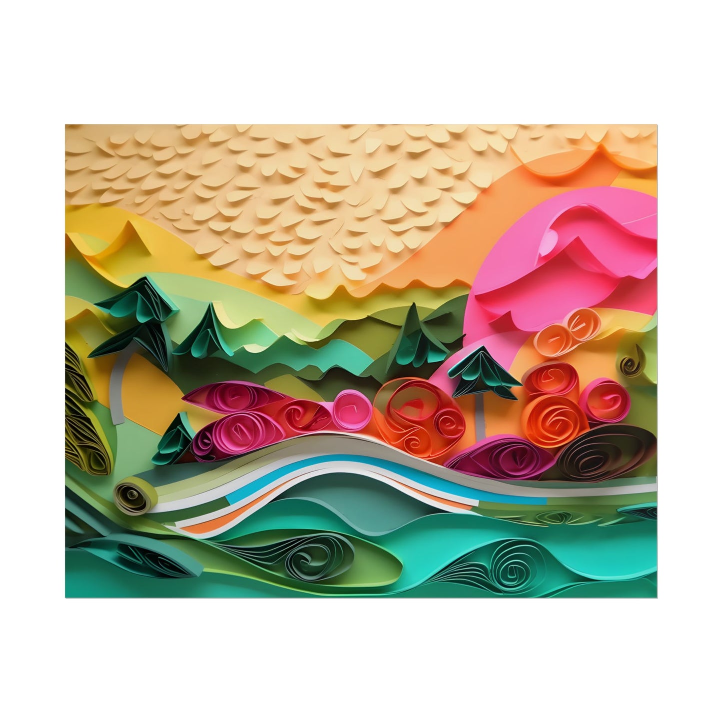 Magical Beach Landscape: Paper Quilling Art Piece - Poster