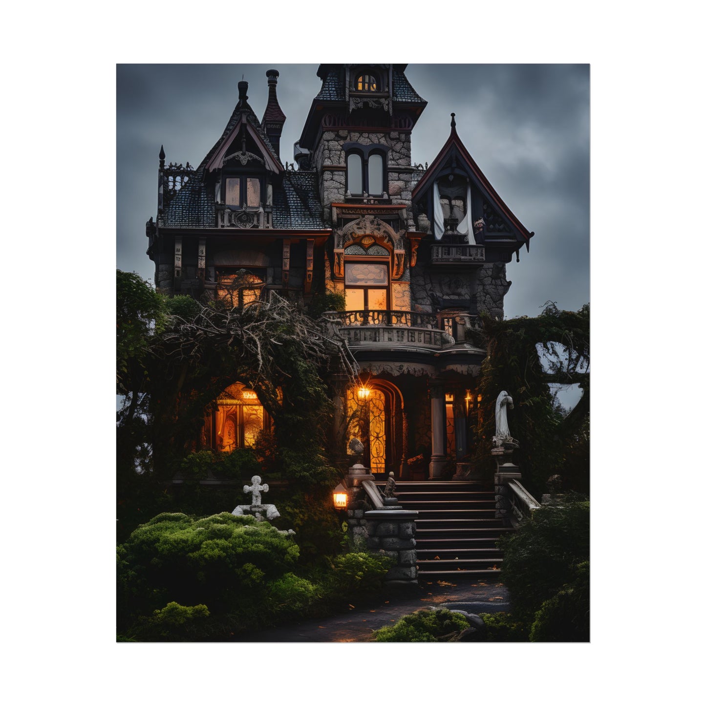 Spooky Victorian Mansion: Atmospheric Haunted Artwork - Poster