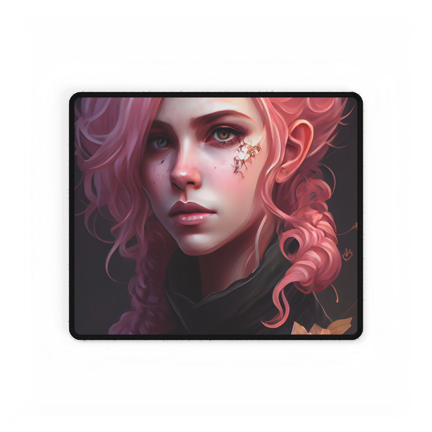 Astonishing Female Portrait: Vibrant Pink Hair in Dark Elegance - Desk Mat