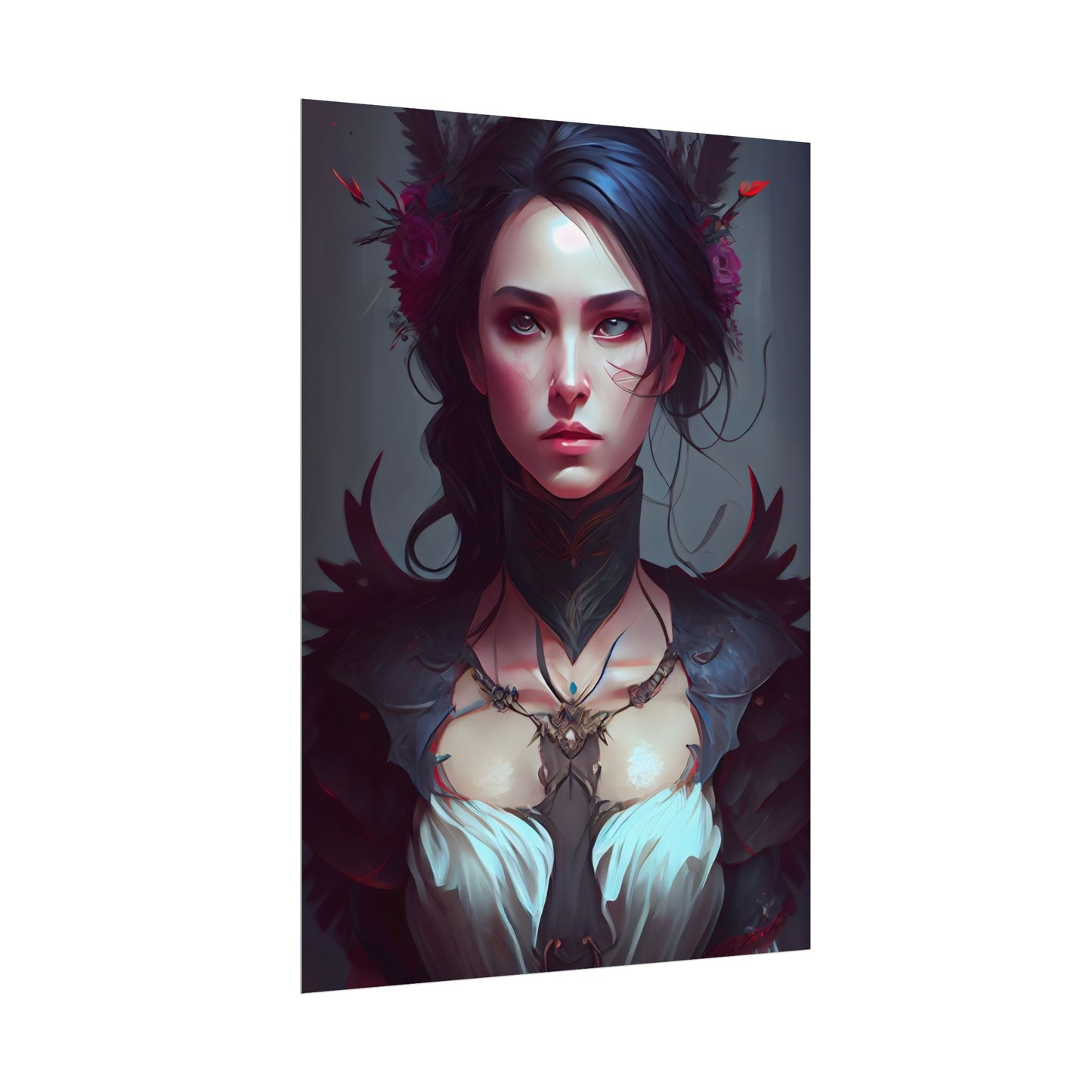 Enchanting Female Portrait: Elegant Black Dress Artwork - Poster