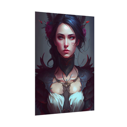 Enchanting Female Portrait: Elegant Black Dress Artwork - Poster