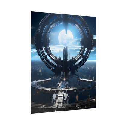 Futuristic Space Station: Orbiting Multimoon Planet Artwork - Poster