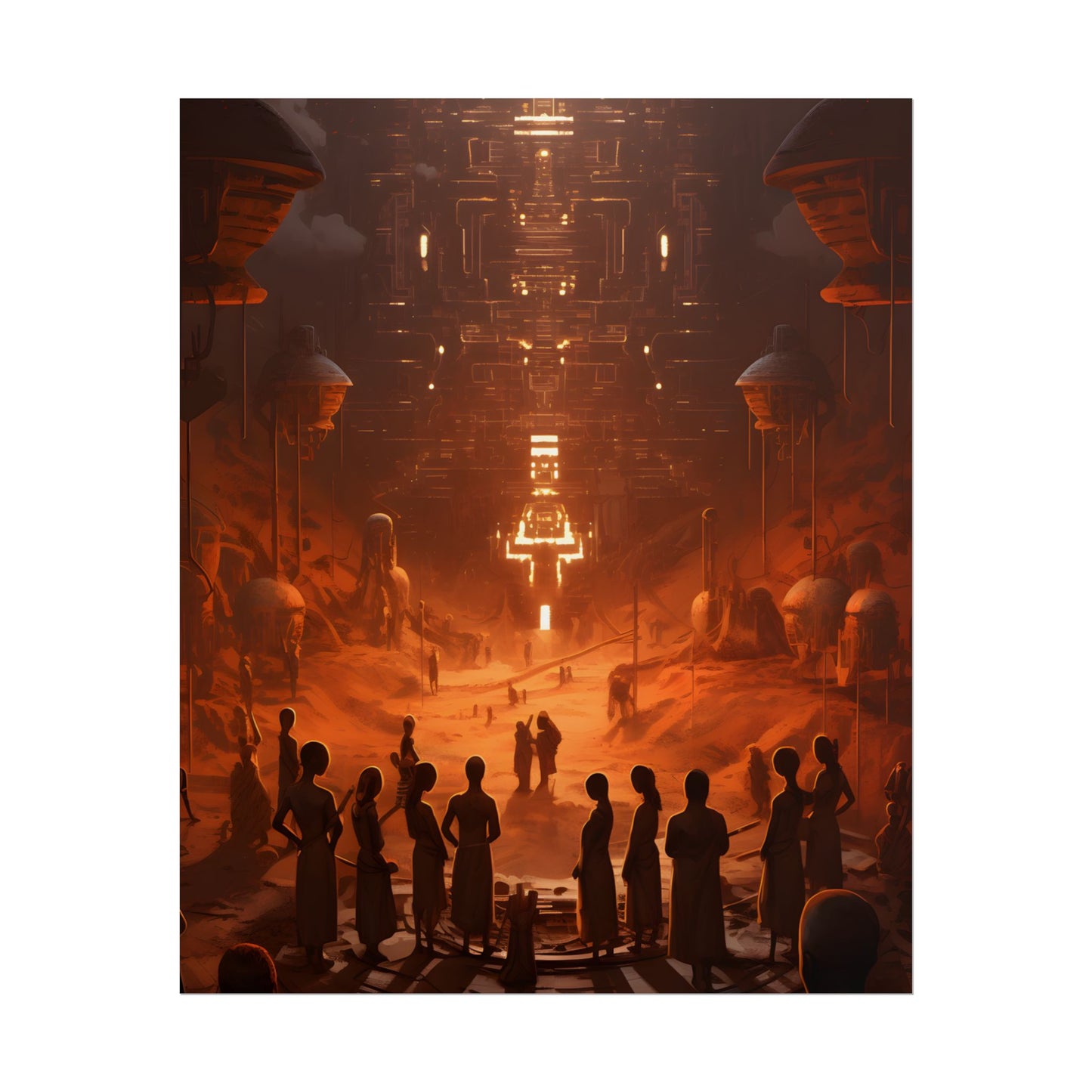Vibrant Futuristic Tribal Gathering: Digital Art - Poster