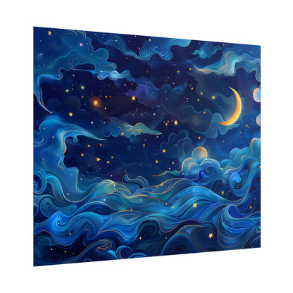 Whimsical Dreamy Night Sky: Stars, Moon, and Shooting Star - Poster