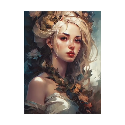 Dramatic Blonde Portrait: Red Hues Digital Art - Poster