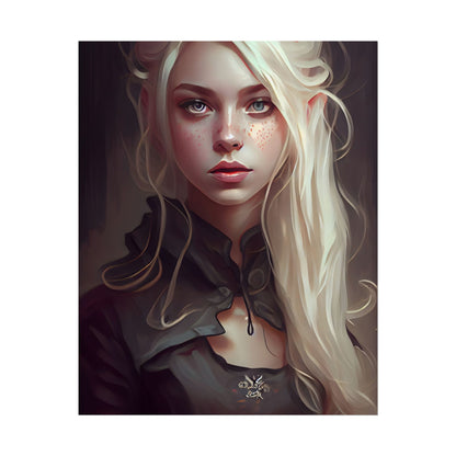 Blonde Portrait: Elegant Woman in Black Dress - Poster