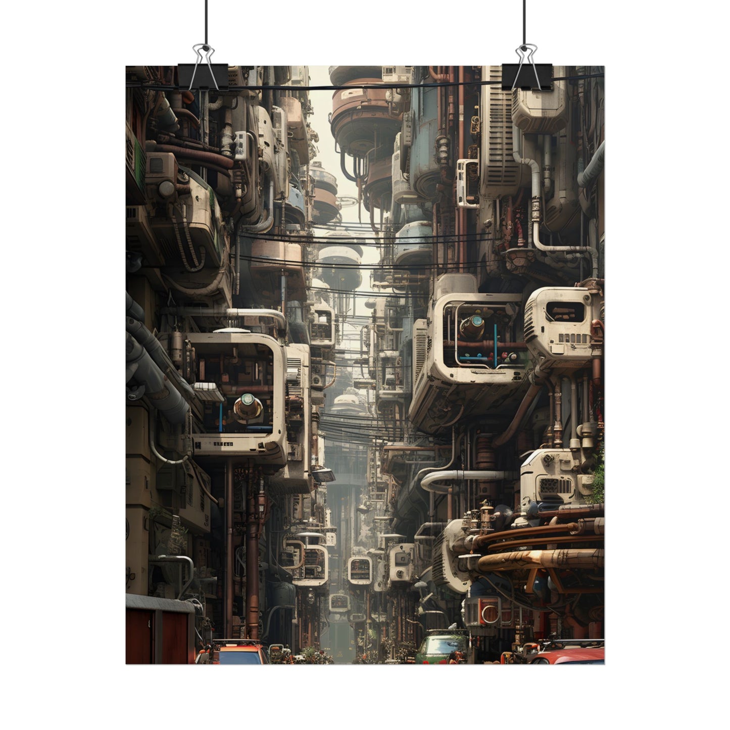 Steampunk Post-Apocalyptic City: Nighttime Digital Artwork - Poster