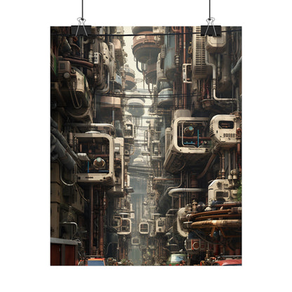 Steampunk Post-Apocalyptic City: Nighttime Digital Artwork - Poster