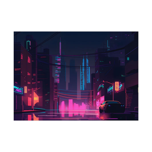 Cyberpunk Night City: Melancholic Urban Landscape - Poster