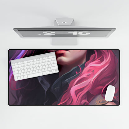 Astonishing Female Portrait: Stylized Pink Hair Artwork in Dre - Desk Mat