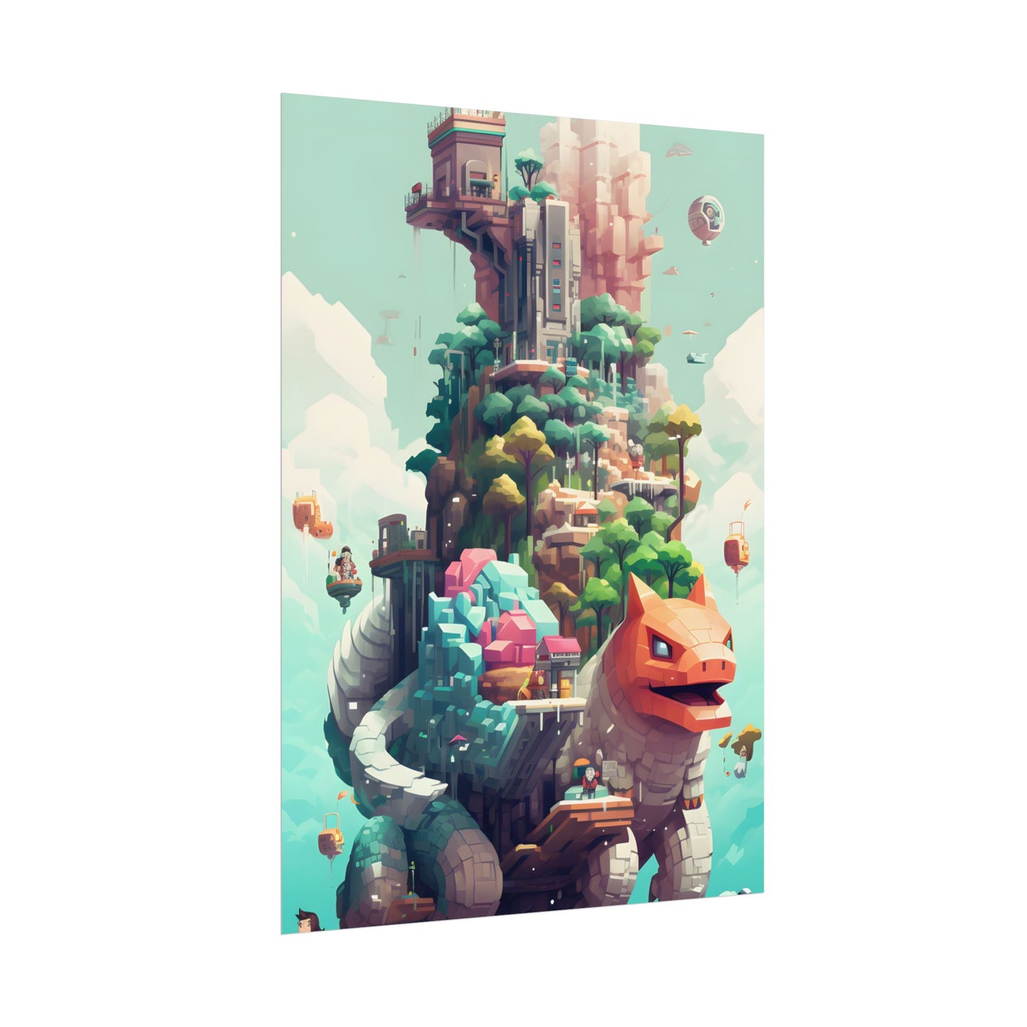 Pixelated Cyber-Pets: Digital Artwork of Illuminated Creatures - Poster
