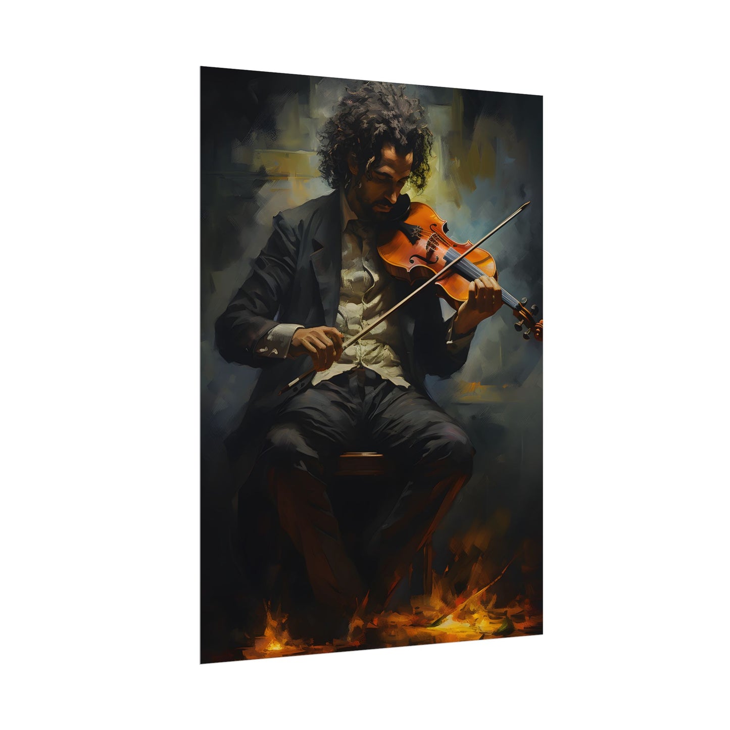 Mysterious Musician Portrait: Digital Artwork - Poster