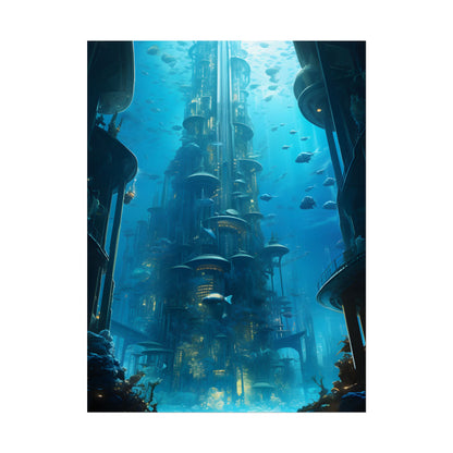 Future Metropolis: Underwater Cityscape Digital Art - Poster