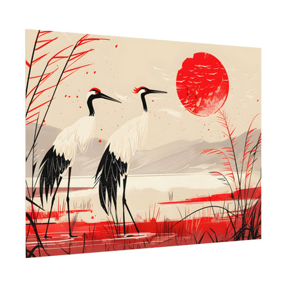 Peaceful Cranes in Serene Nature: Landscape Artwork - Poster