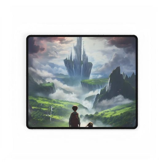 Girl and Boy in a Cloudy Meadow: Serene Outdoor Scene - Desk Mat