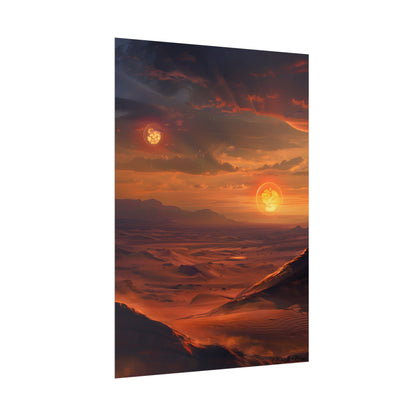 Peaceful Tatooine Sunset: Barren Desert Landscape - Poster