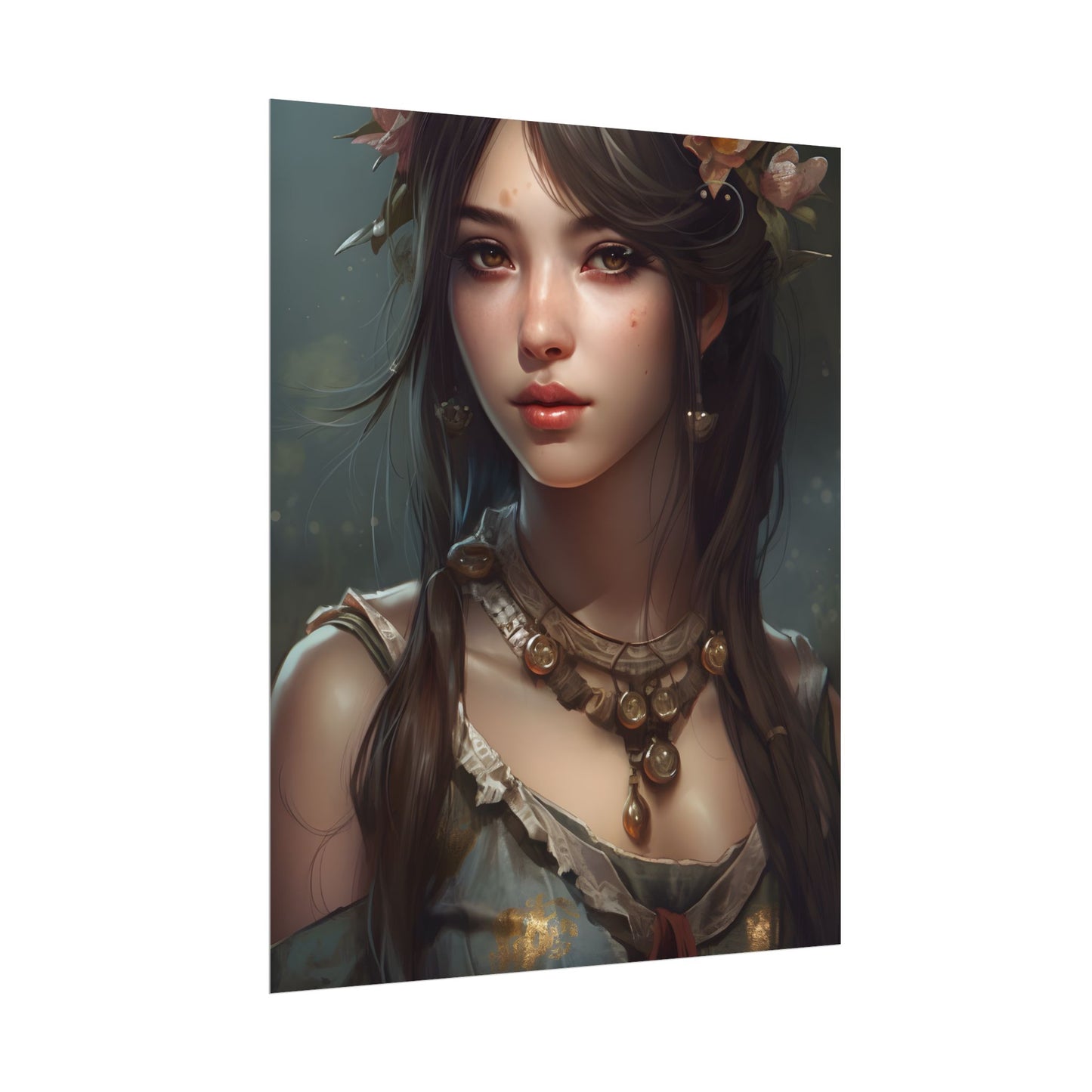 Realistic Female Portrait: Black Haired Beauty - Poster