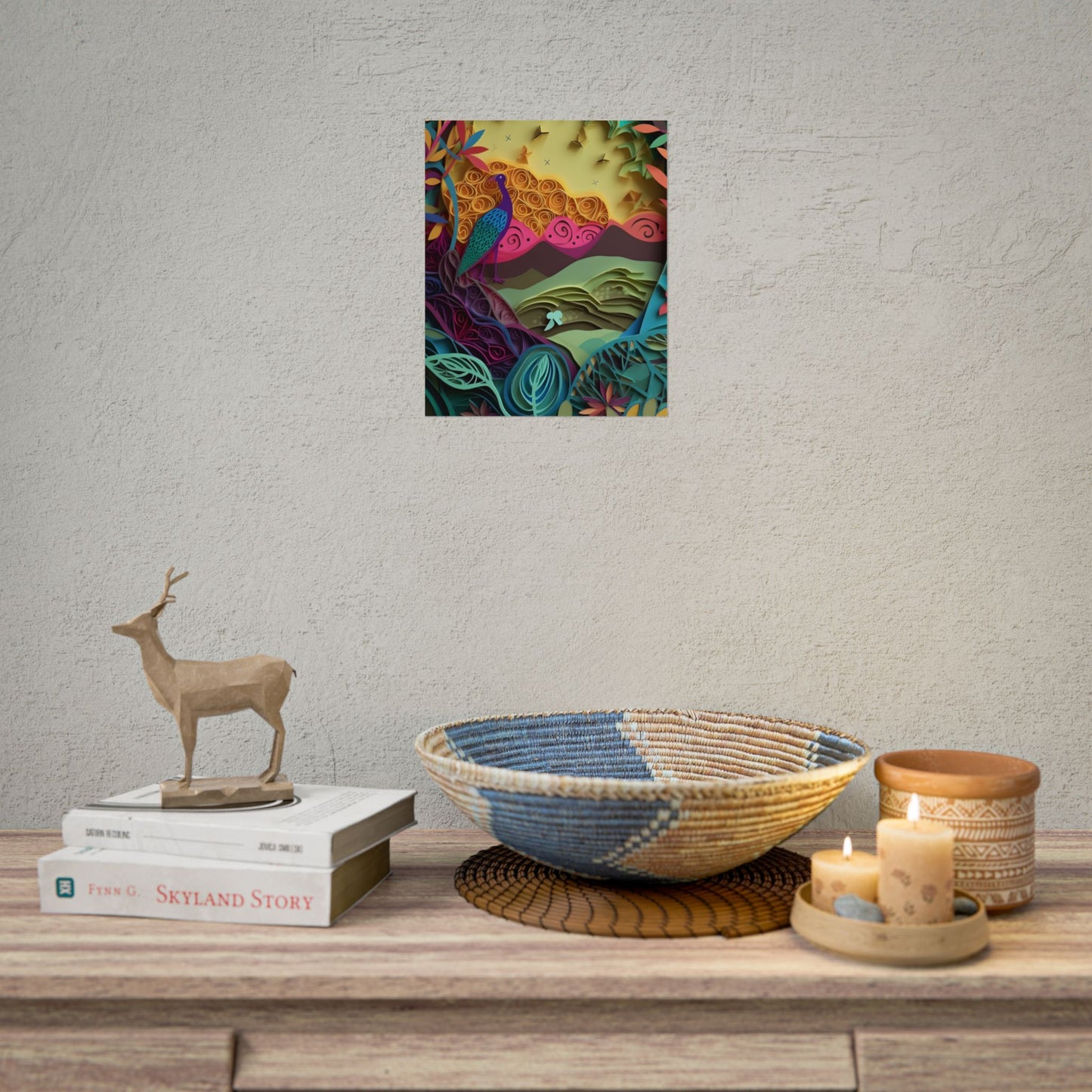 Vibrant Indian Quilling Art: Traditional Landscape Decoration - Poster