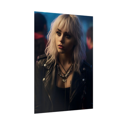Cyberpunk Blonde Woman: Fashionable Portrait in Close-Up - Poster