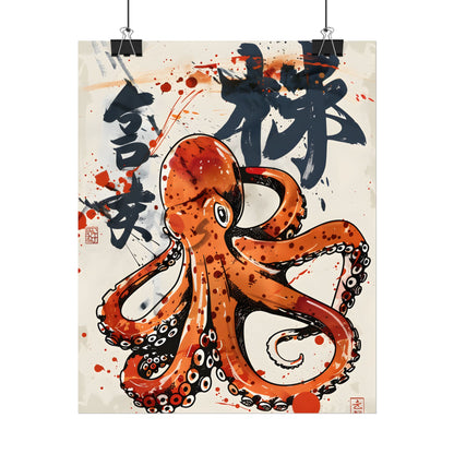 Traditional Japanese Octopus Art: Ukiyo-e Style Mural - Poster