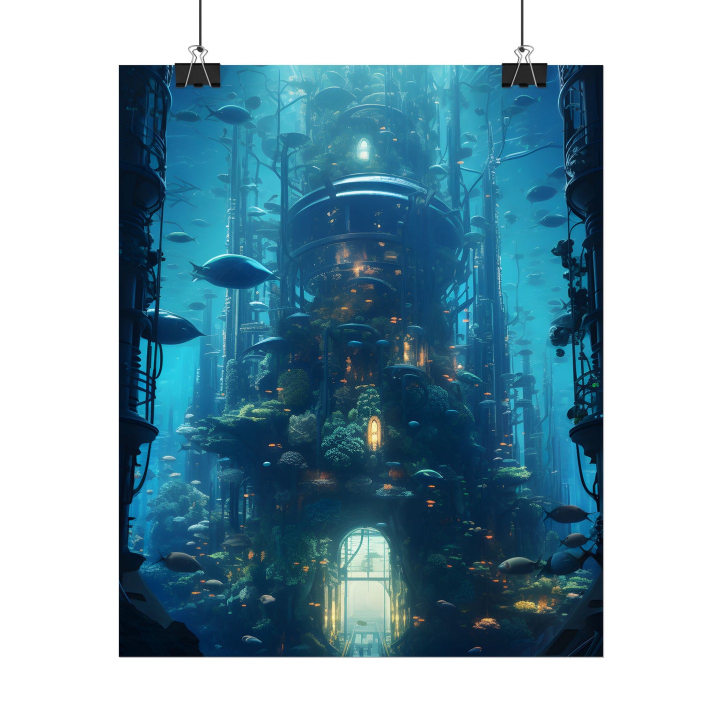 Futuristic Underwater City: Blue Horizon Digital Art - Poster