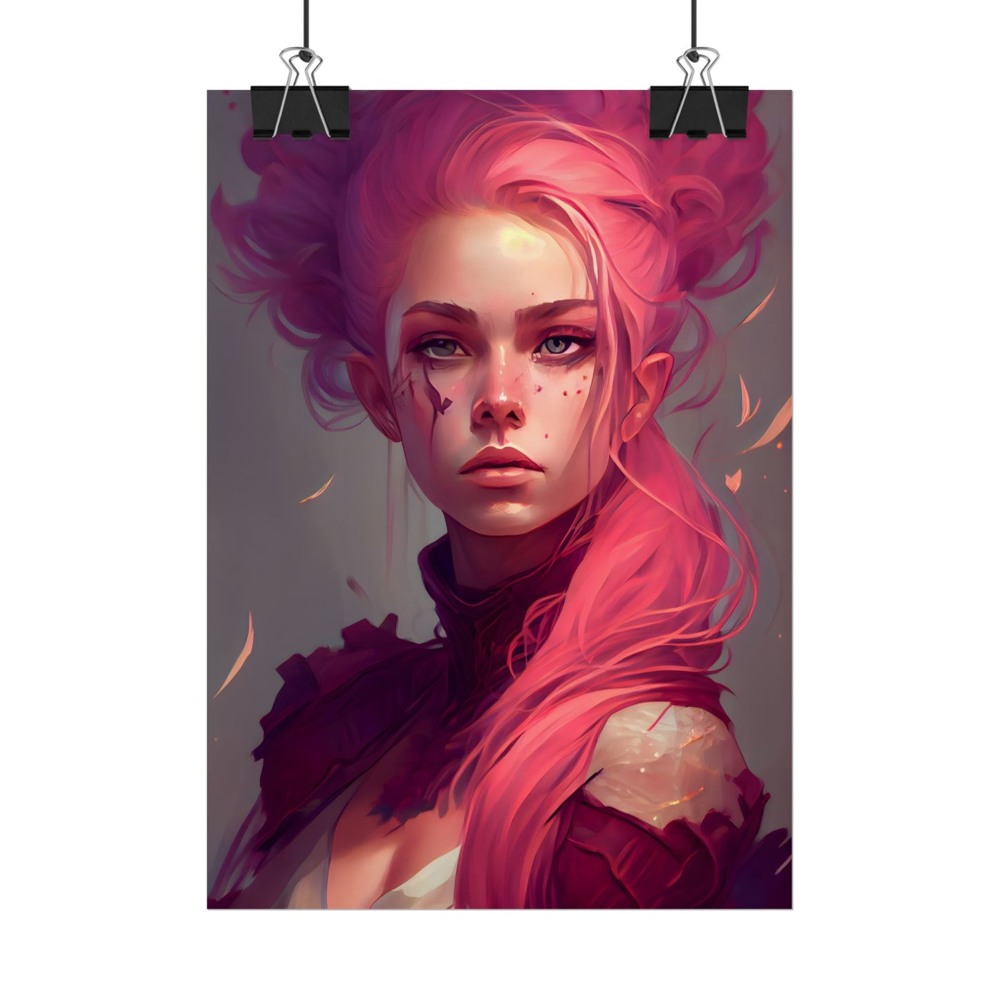 Enigmatic Portrait: Pink Hair in Darkness - Poster