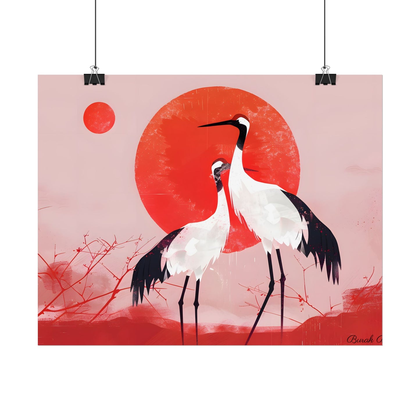 Peaceful Crane Sanctuary: Serene Landscape Nature Art - Poster