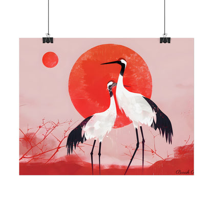 Peaceful Crane Sanctuary: Serene Landscape Nature Art - Poster