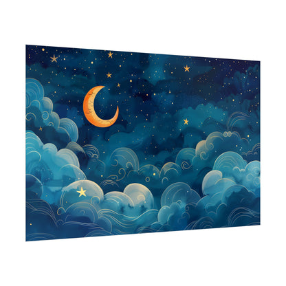 Whimsical Dreamy Night Sky: Small Town Illuminated by Pastel Stars - Poster