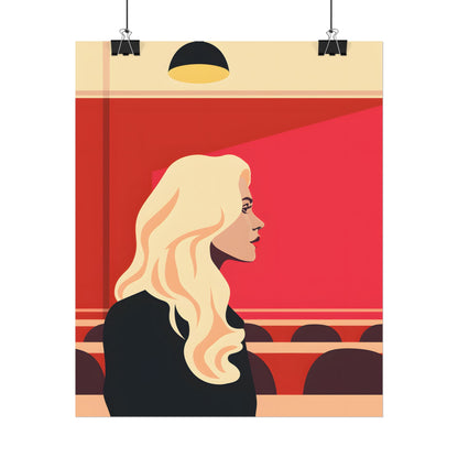 Minimalist Blonde Woman in Black Dress: Modern Art Poster - Poster