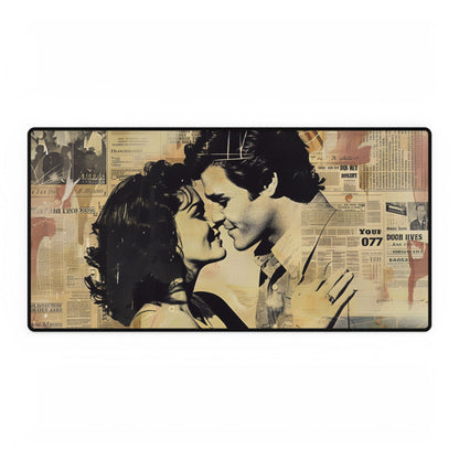 Retro Vintage Romance: Couples Newsprint Artwork - Desk Mat