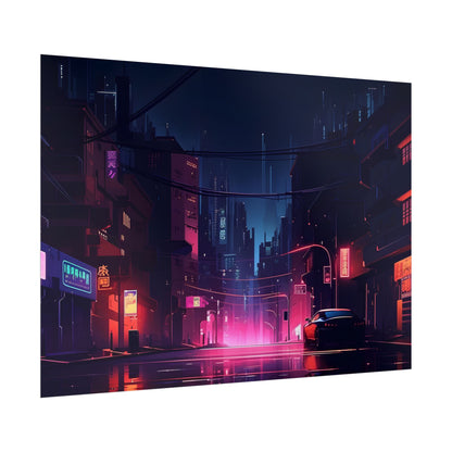 Melancholic Night: A Cyberpunk Urban Landscape - Poster