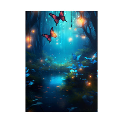 Moonlit Night Forest: Glowing Foggy Fantasy Bokeh Art - Poster