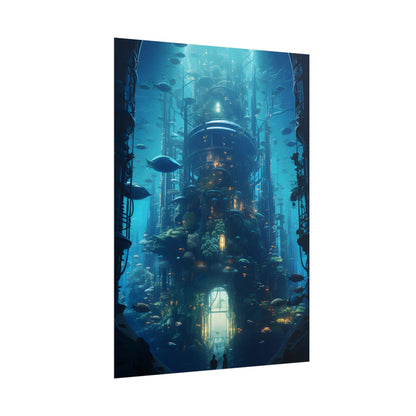 Futuristic Underwater City: Blue Horizon Digital Art - Poster