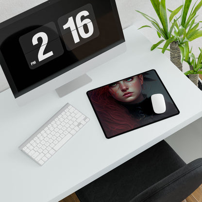 Vibrant Female Portrait: Red Hair Beauty in Neutral Dress - Desk Mat