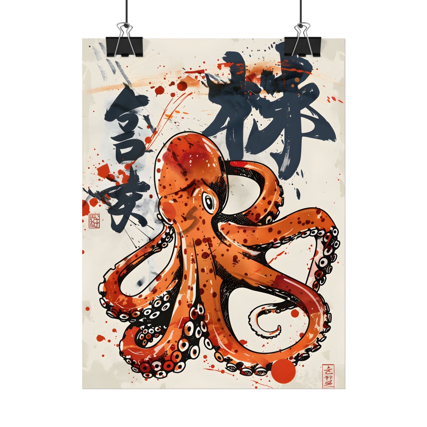 Traditional Japanese Octopus Art: Ukiyo-e Style Mural - Poster