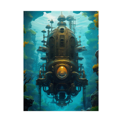 Steampunk Underwater Odyssey: Captain Nemo's Nautilu Submarine Art - Poster