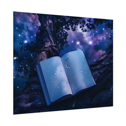 Mystical Night Sky: Celestial Dreams with Crescent Moon and Stars - Poster