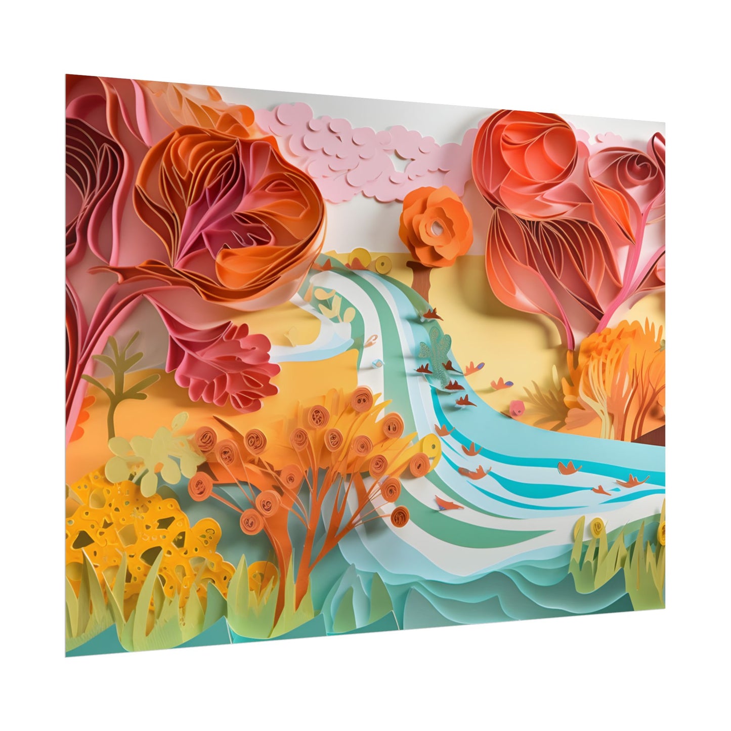 Magical Beach Landscape: Serene Paper Quilled Artwork - Poster