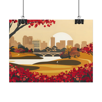 Retro Golf Illustration: Classic Course Scene - Poster
