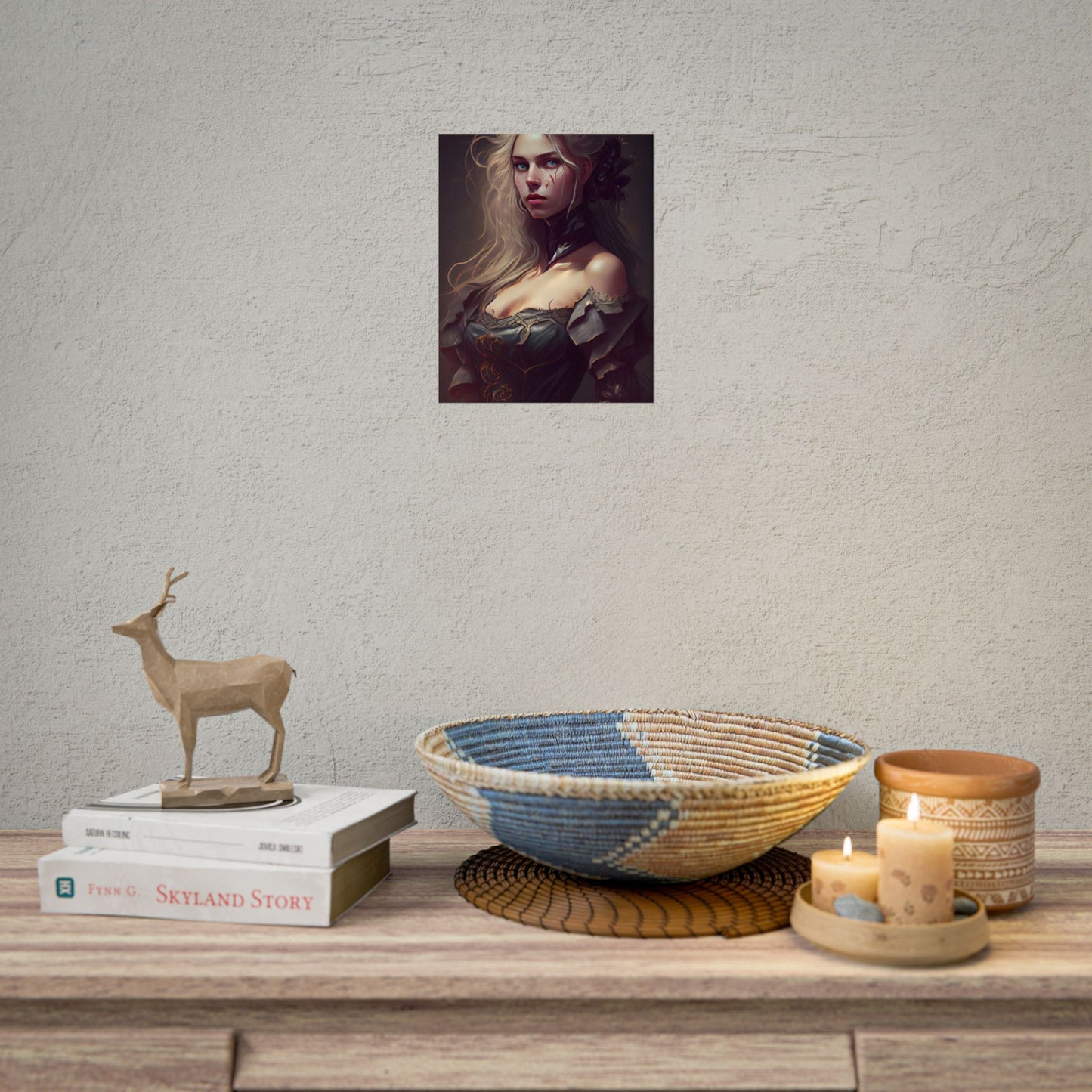 Blonde Female Portrait in a Dress: Stunning Artwork - Poster