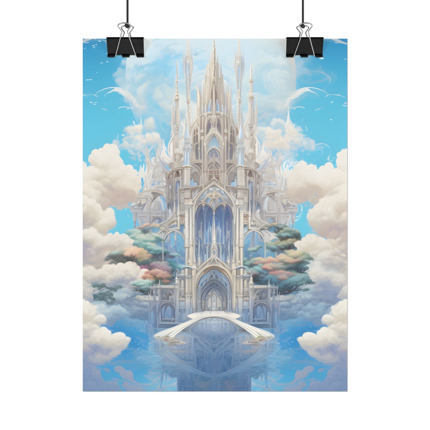 Floating City in Celestial Clouds: Fantasy Artwork - Poster