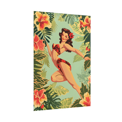 Vintage Retro Pin-Up Girl: Mid-Century Art Illustration - Poster