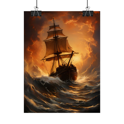 Majestic Storm Ship: Oil Painting Masterpiece - Poster