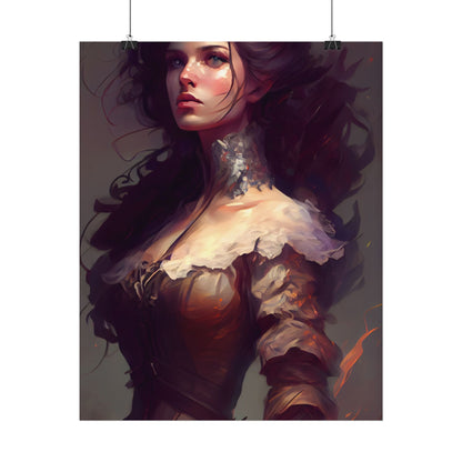 Lovely Brown Hair Portrait: Stunning Female Art - Poster