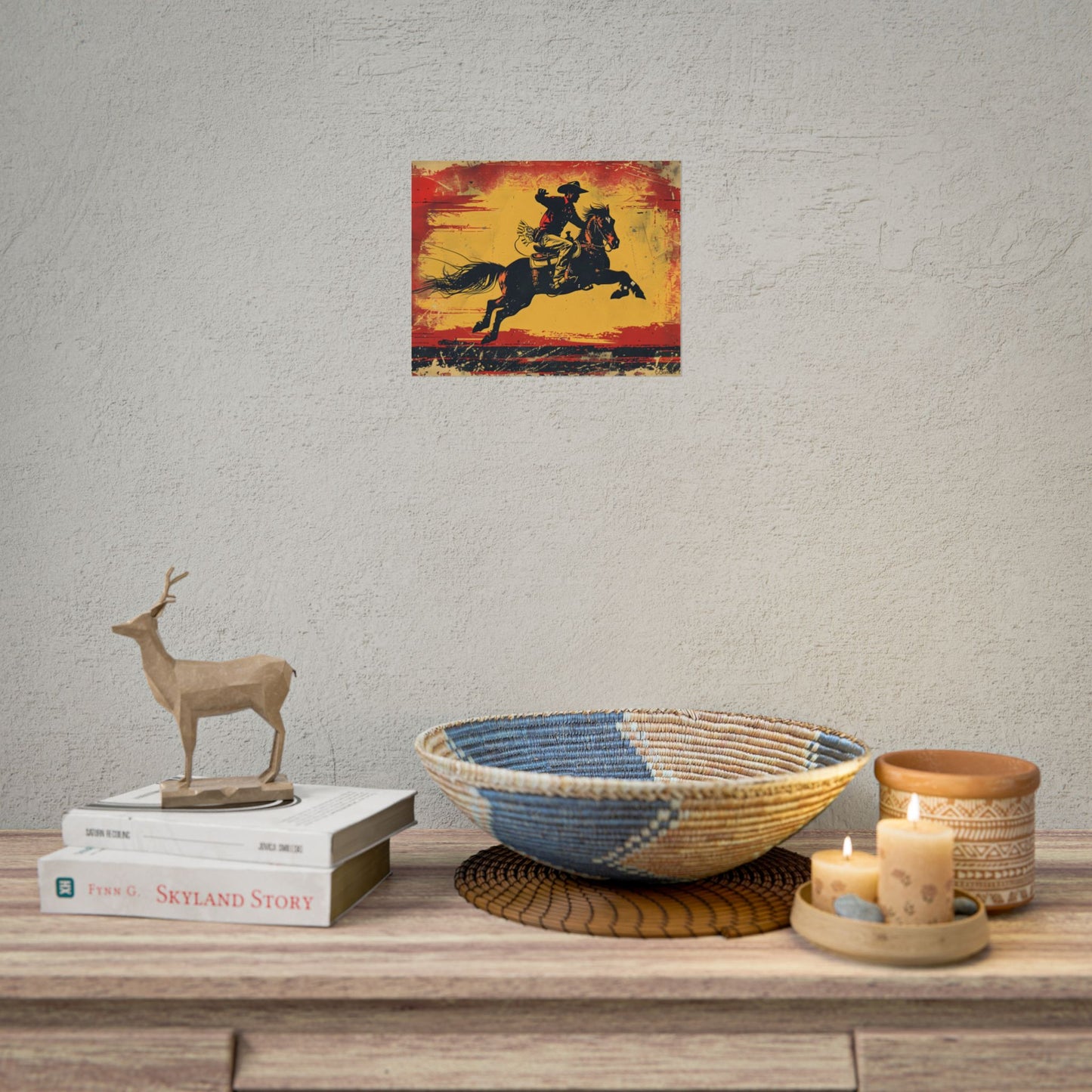 Retro Rodeo Action: Cowboy Riding Bucking Bronc - Poster
