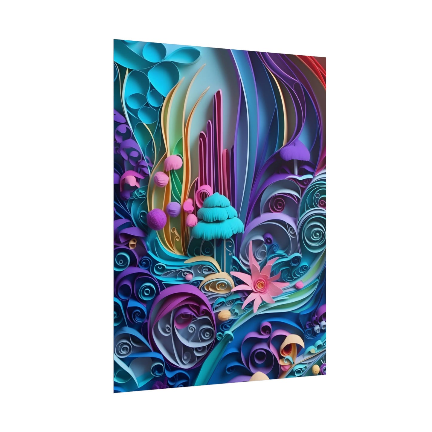 Vibrant Beach Landscape: Paper Quilling Artwork - Poster