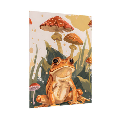 Retro Frog's Smile: Colorful Mushroom Illustration - Poster