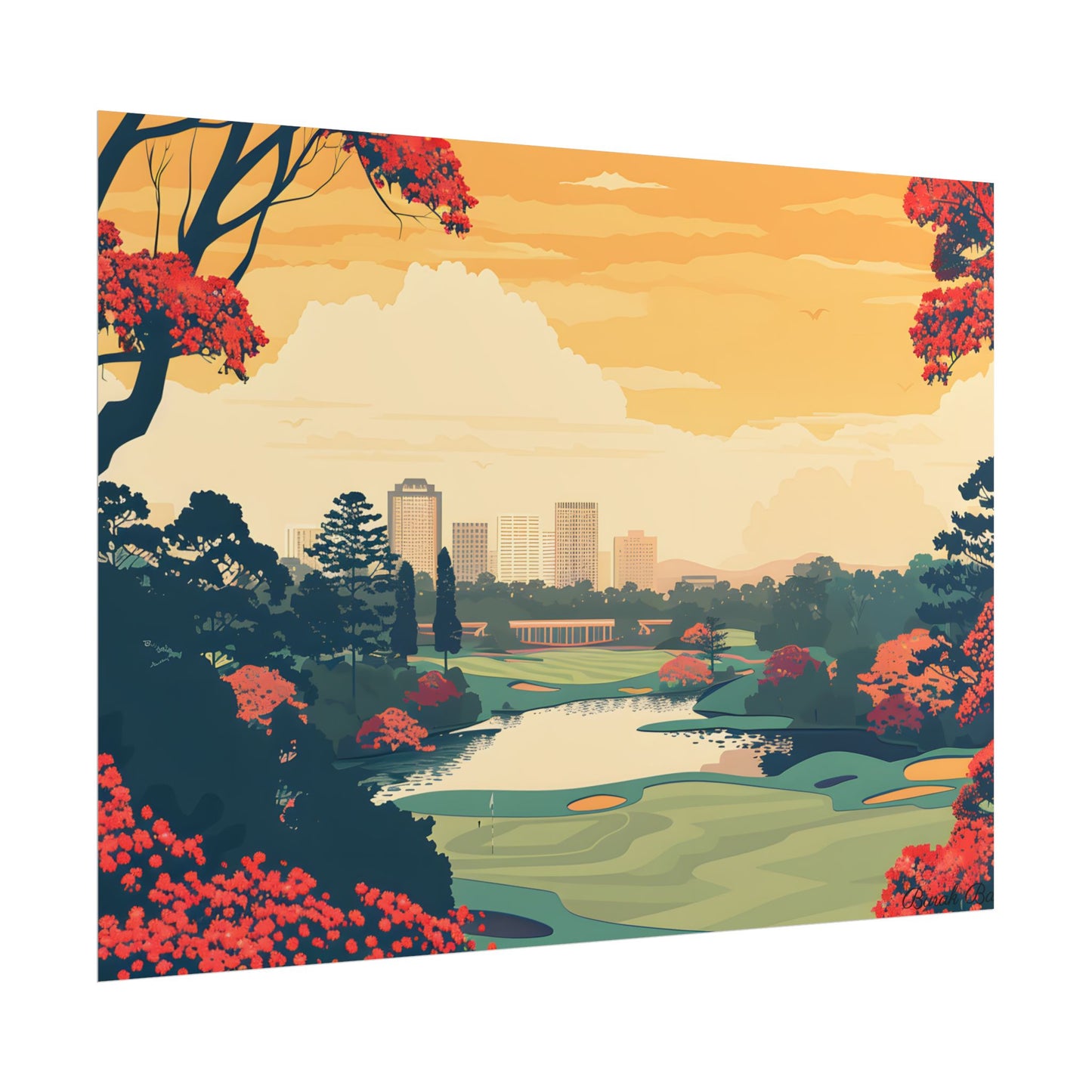 Retro-Style Augusta Georgia Golf Course: Vibrant Illustration Art - Poster